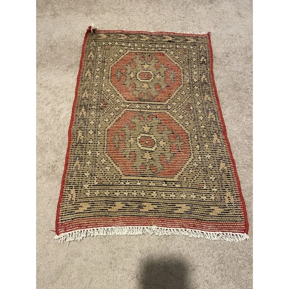 Vintage Hand-Knotted Wool Oriental Rug Double Medallion Design 2x3